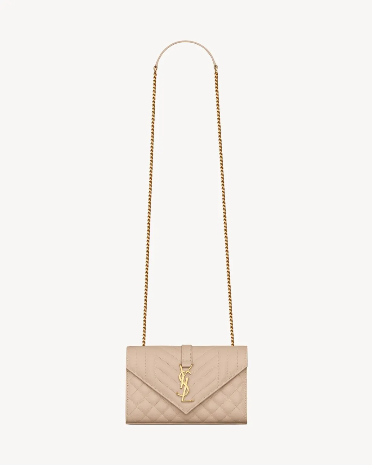 Saint Laurent Shoulder Bags-ENVELOPE SMALL IN QUILTED GRAIN DE POUDRE EMBOSSED LEATHER DARKBEIGE