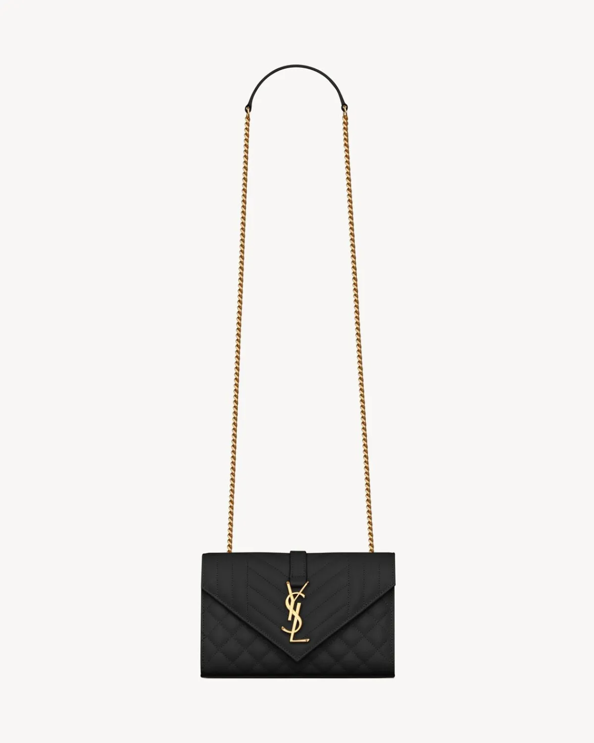 Saint Laurent Shoulder Bags | Crossbody Bags-ENVELOPE SMALL IN QUILTED GRAIN DE POUDRE EMBOSSED LEATHER NOIR