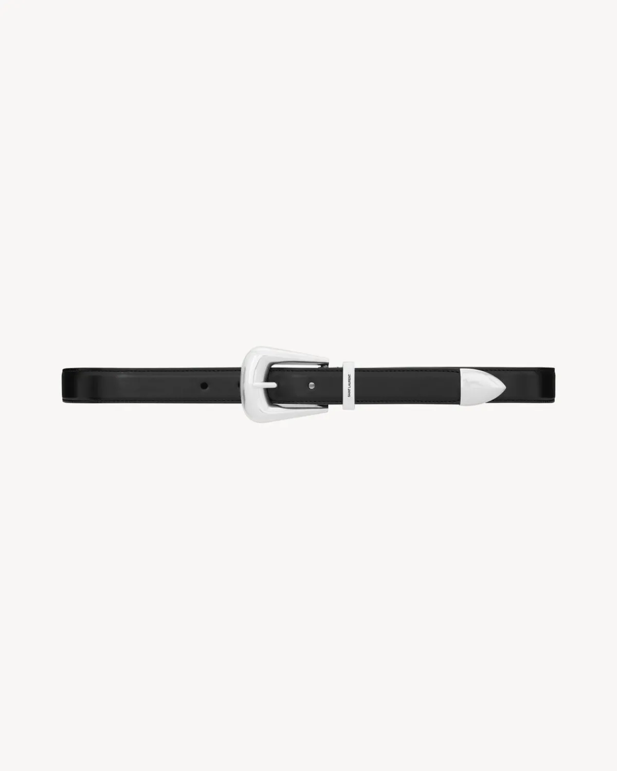 Saint Laurent Belts-FOLK buckle belt in smooth leather BLACK