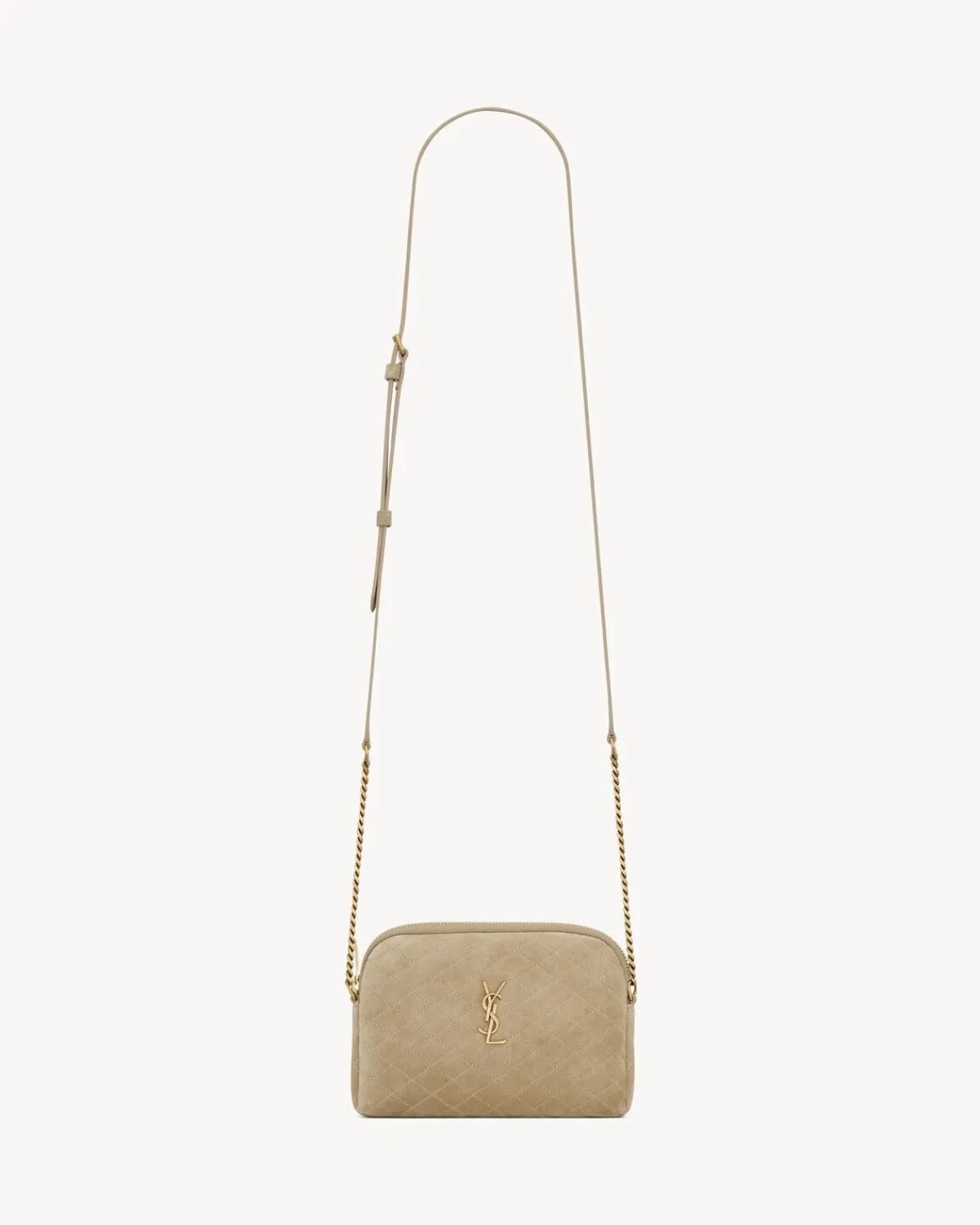 Saint Laurent Crossbody Bags | Mini Bags-Gaby zipped pouch in quilted suede MATTEGOLD