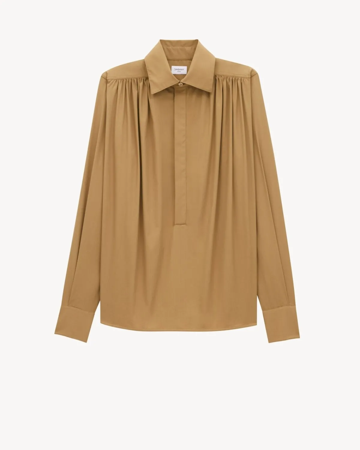 Saint Laurent Shirts And Tops-gathered blouse in cotton sateen BEIGEFONCE