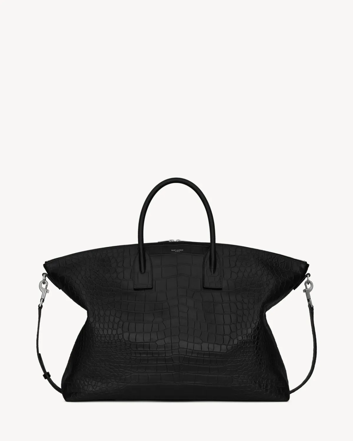 Saint Laurent Travel Bags-GIANT BOWLING bag in crocodile-embossed leather BLACK