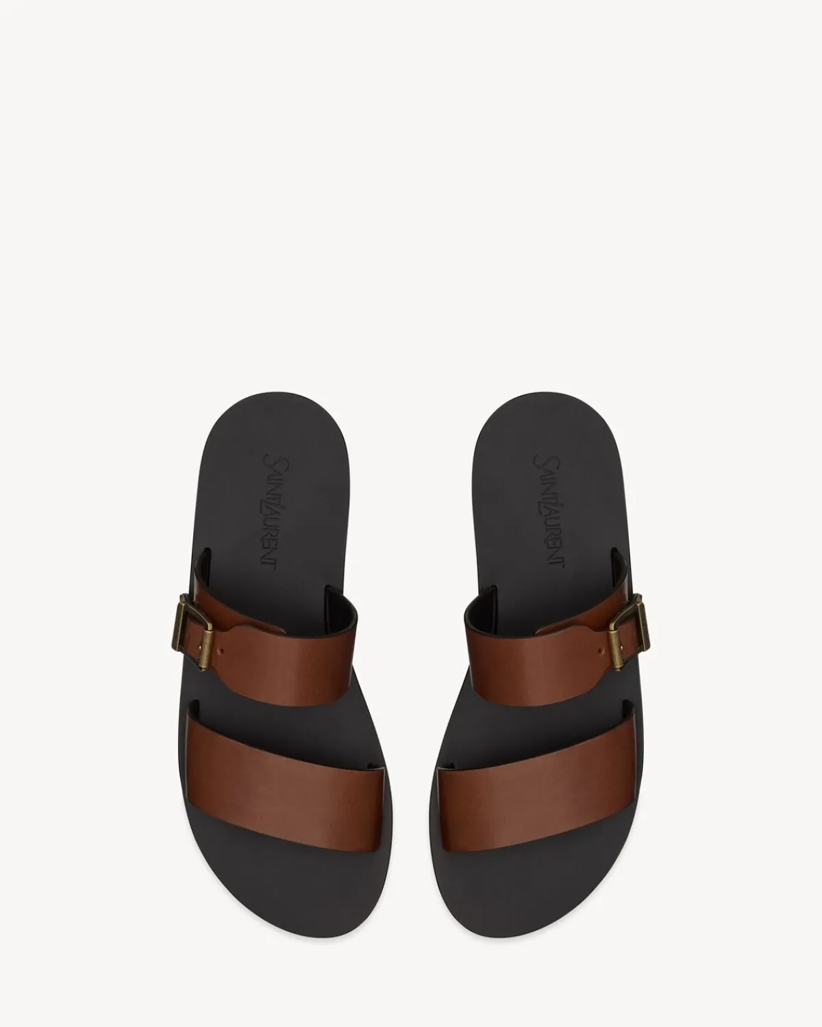 Saint Laurent Flats-IOS slides in smooth leather COGNAC