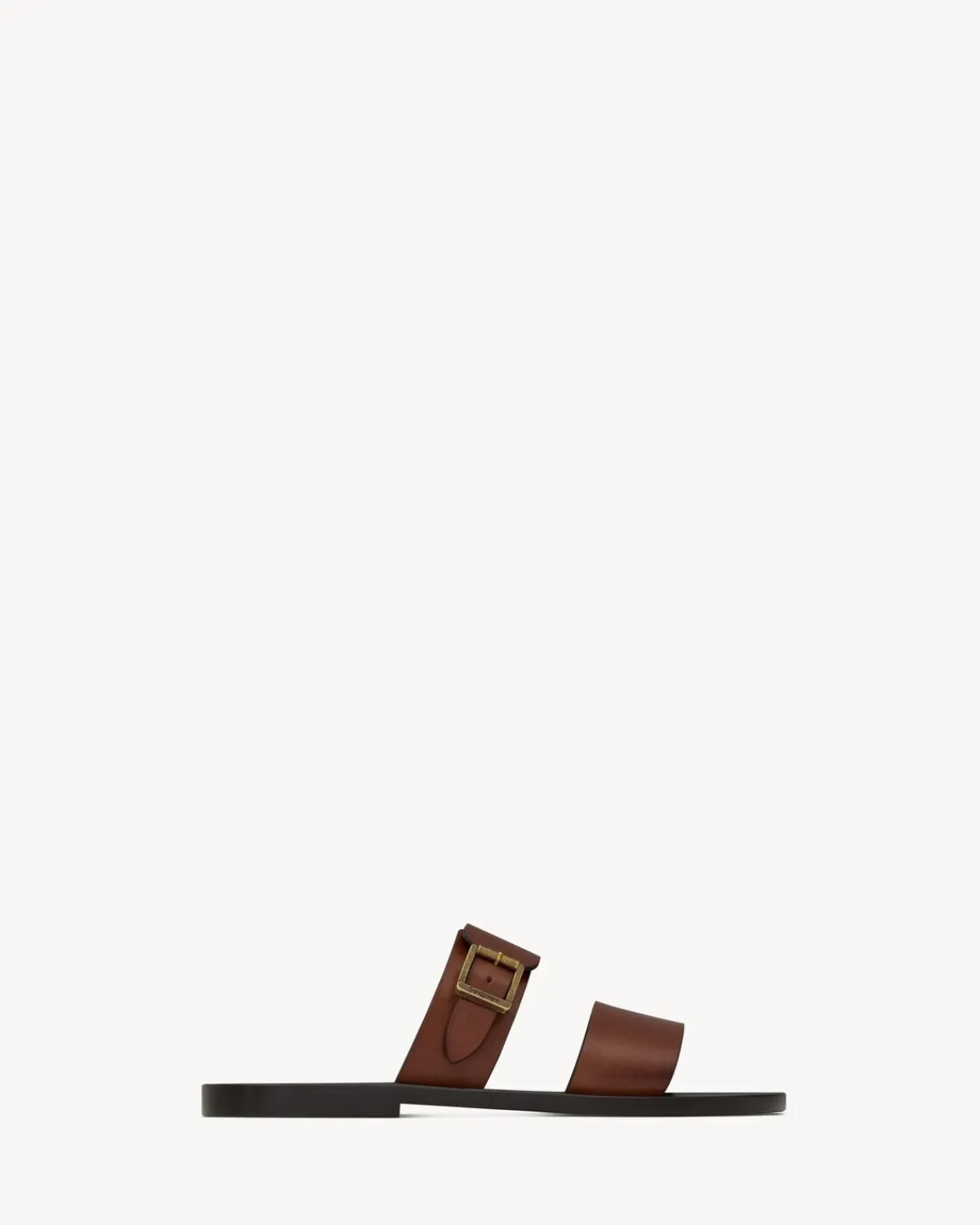 Saint Laurent Flats-IOS slides in smooth leather COGNAC