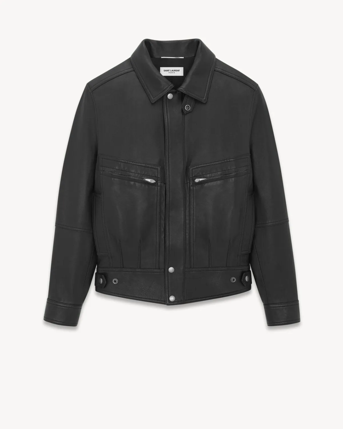 Saint Laurent Leather And Coats-JACKET IN DRUMMED LAMBSKIN BLACK