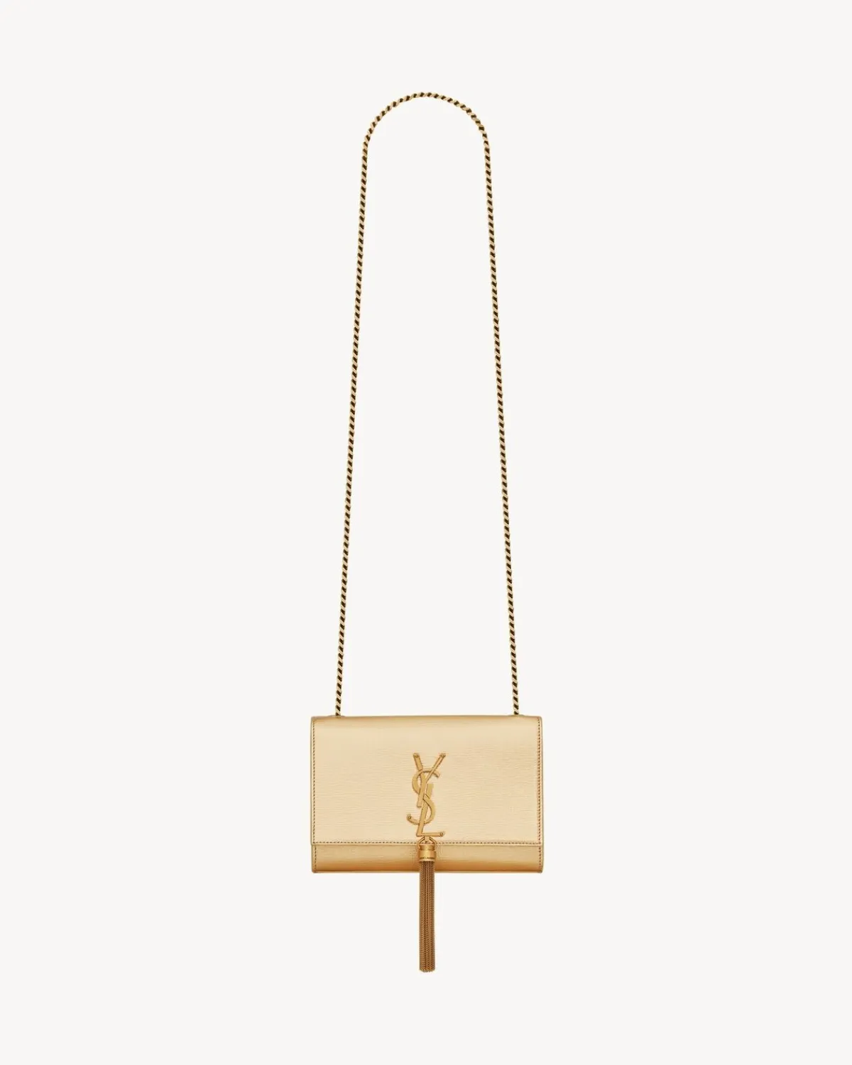 Saint Laurent Clutches And Evening-KATE TASSEL SMALL IN METALLIC LEATHER GOLD