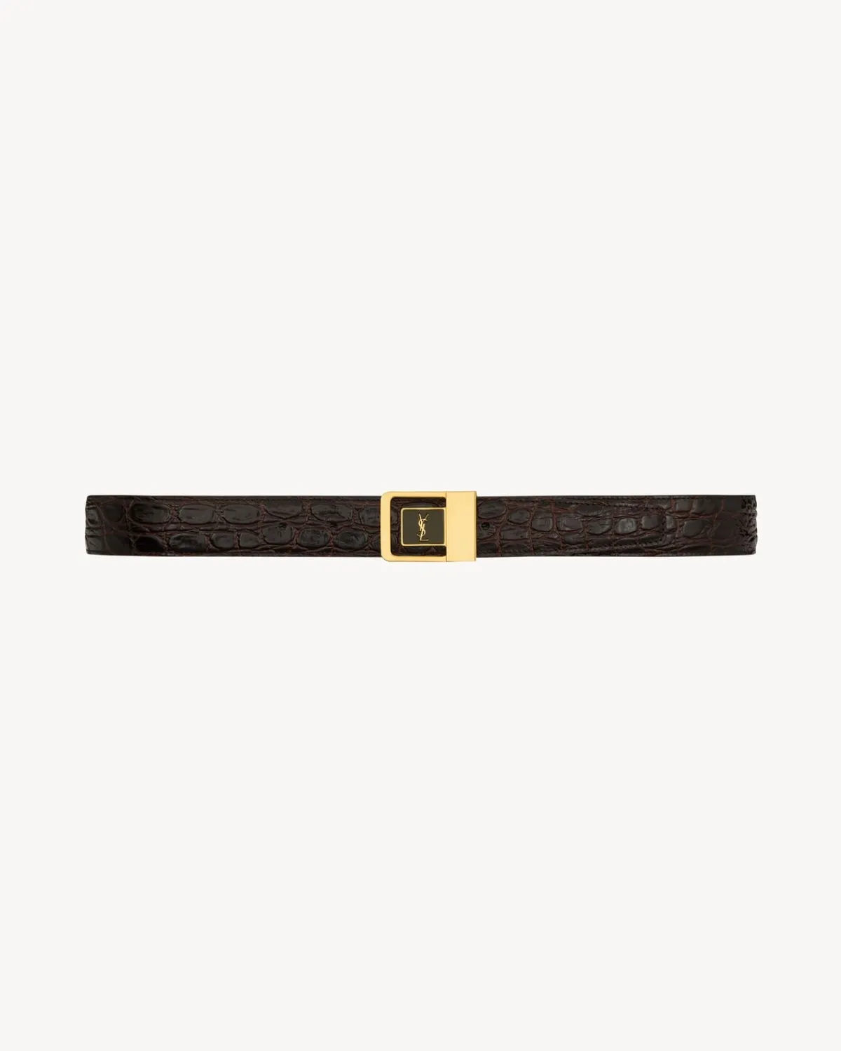 Saint Laurent Belts | Belts-LA 66 buckle belt in crocodile-embossed leather PINEBROWN