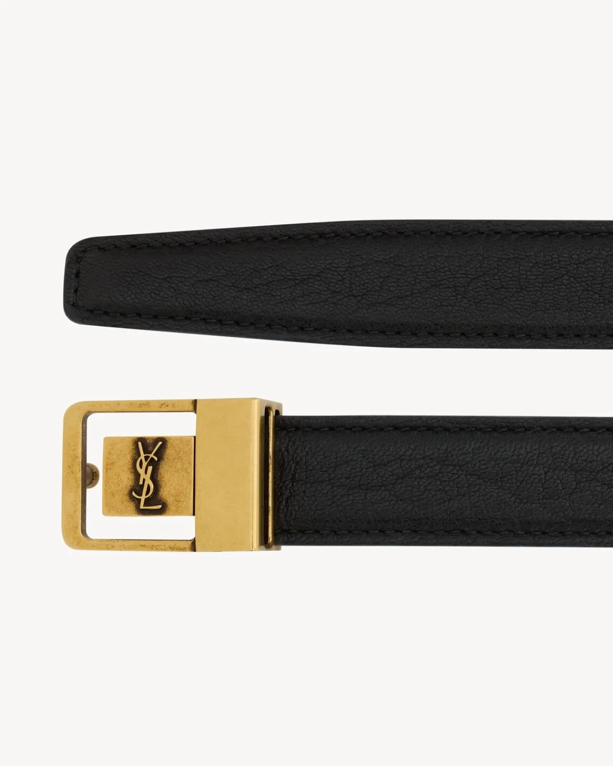 Saint Laurent Belts-LA 66 buckle thin belt in grained lambskin BLACK