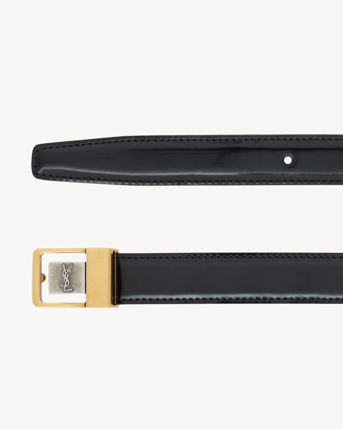 Saint Laurent Belts | Belts-LA 66 buckle thin belt in shiny leather BLACK