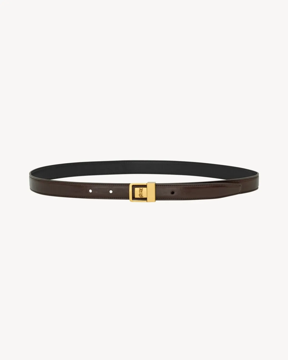 Saint Laurent Belts-LA 66 thin belt in smooth leather BROWNOAK