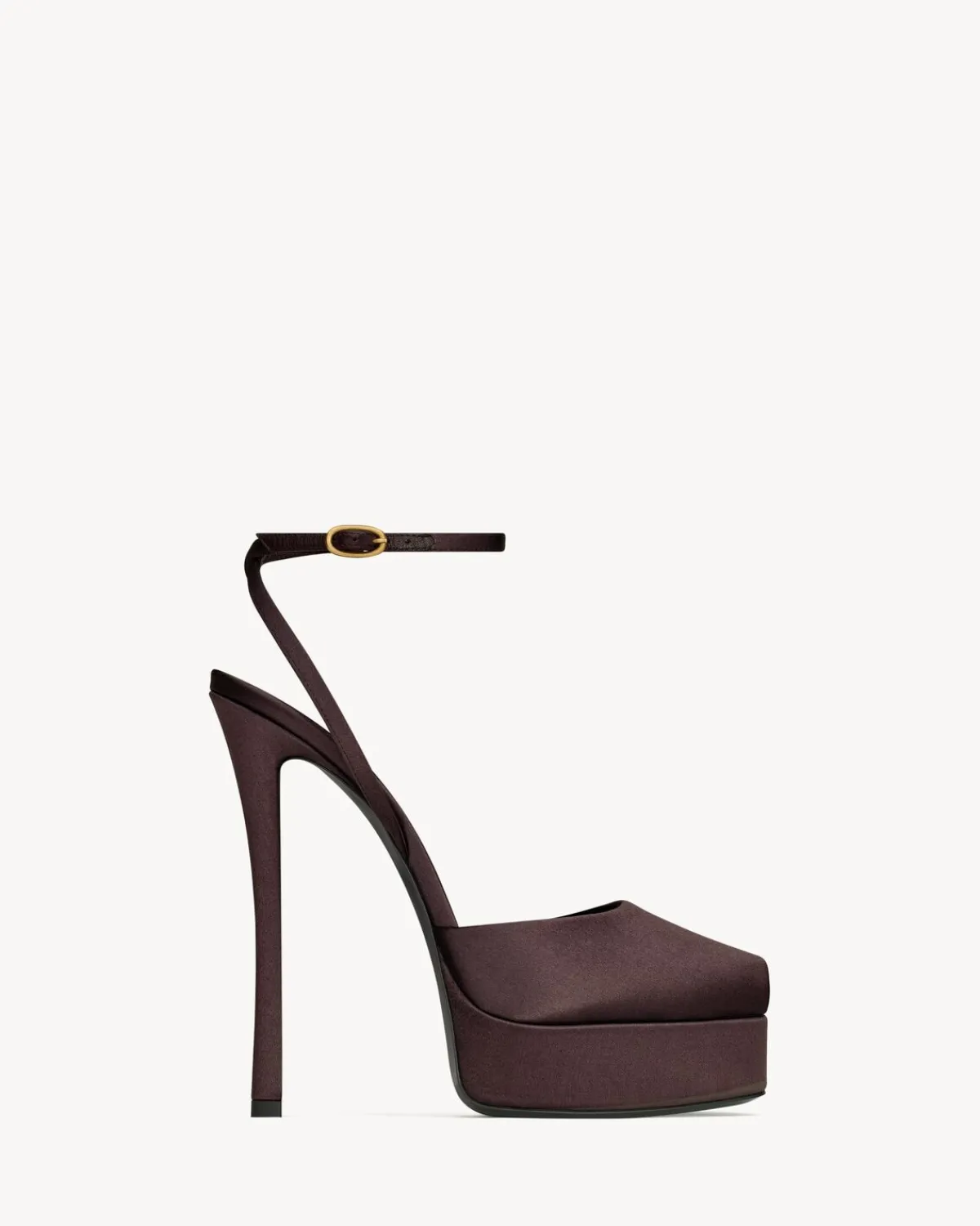 Saint Laurent Sandals-LA SCANDALE platform sandals in satin crepe DARKBROWN