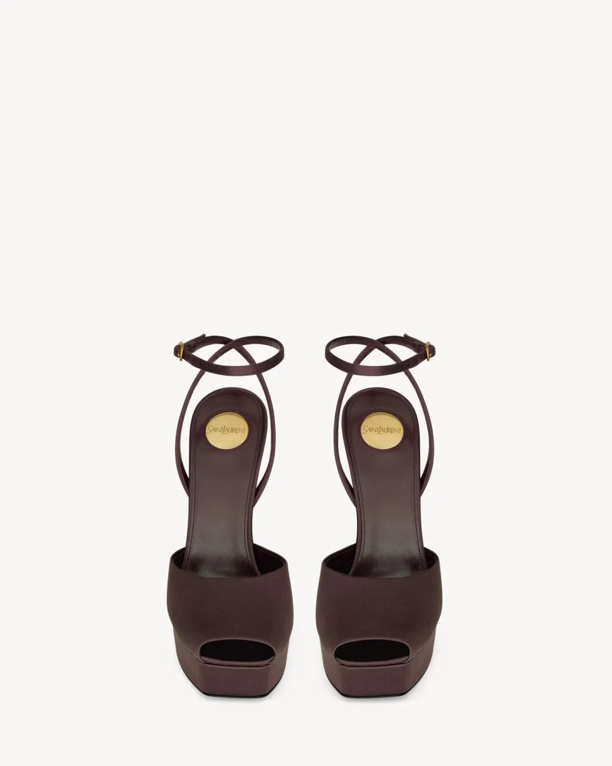 Saint Laurent Sandals-LA SCANDALE platform sandals in satin crepe DARKBROWN