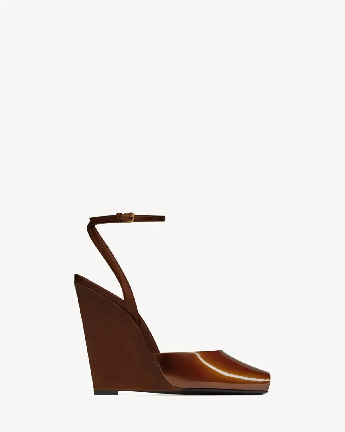 Saint Laurent Sandals-LA SCANDALE wedges in patent leather CHATAIGNE