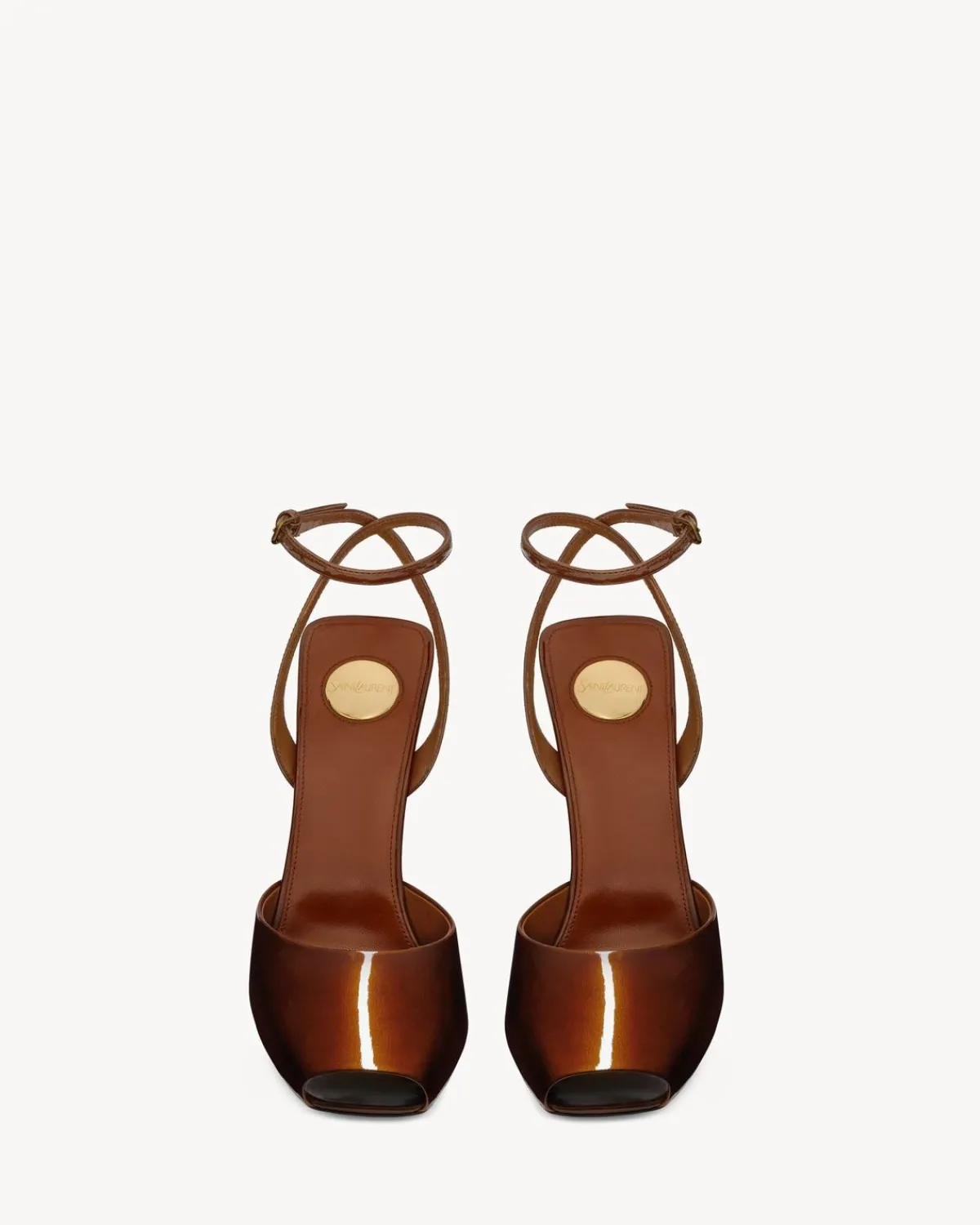 Saint Laurent Sandals-LA SCANDALE wedges in patent leather CHATAIGNE