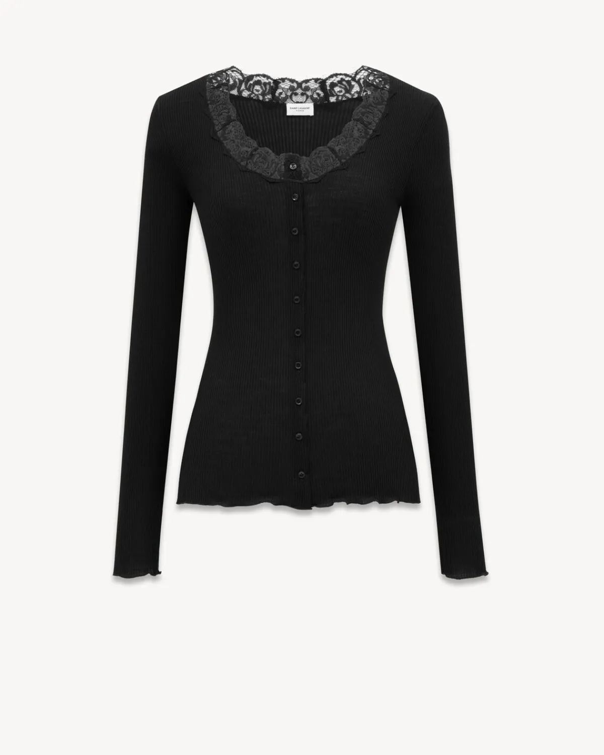 Saint Laurent Jersey-Laced Cardigan in Ribbed Wool And Silk BLACK