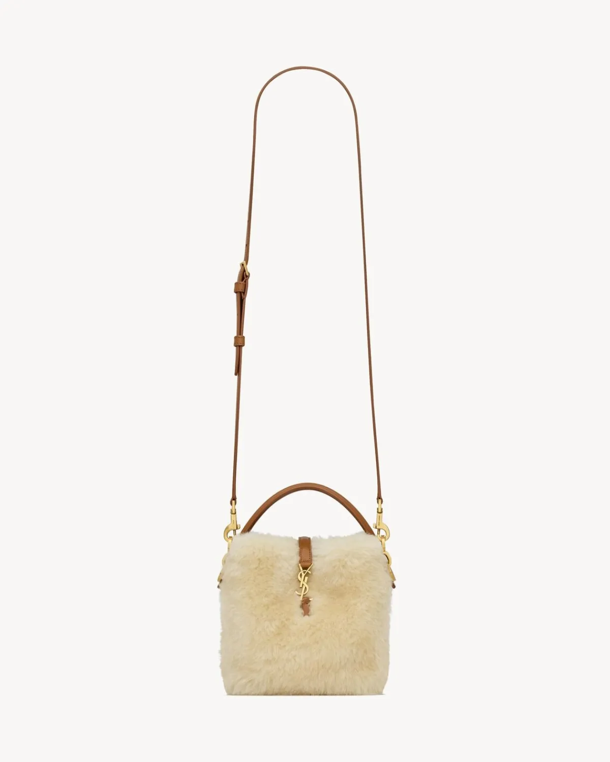 Saint Laurent Hobos And Buckets | Mini Bags-LE 37 mini in shearling CREAMBEIGEANDBRICK