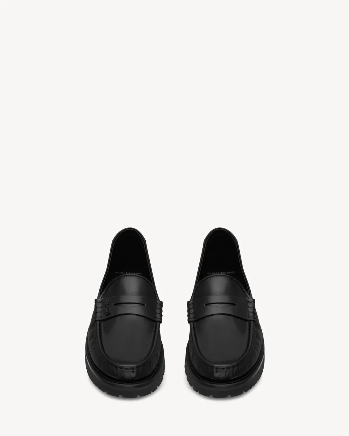 Saint Laurent Loafers-Le Loafer chunky penny slippers in glazed leather BLACK