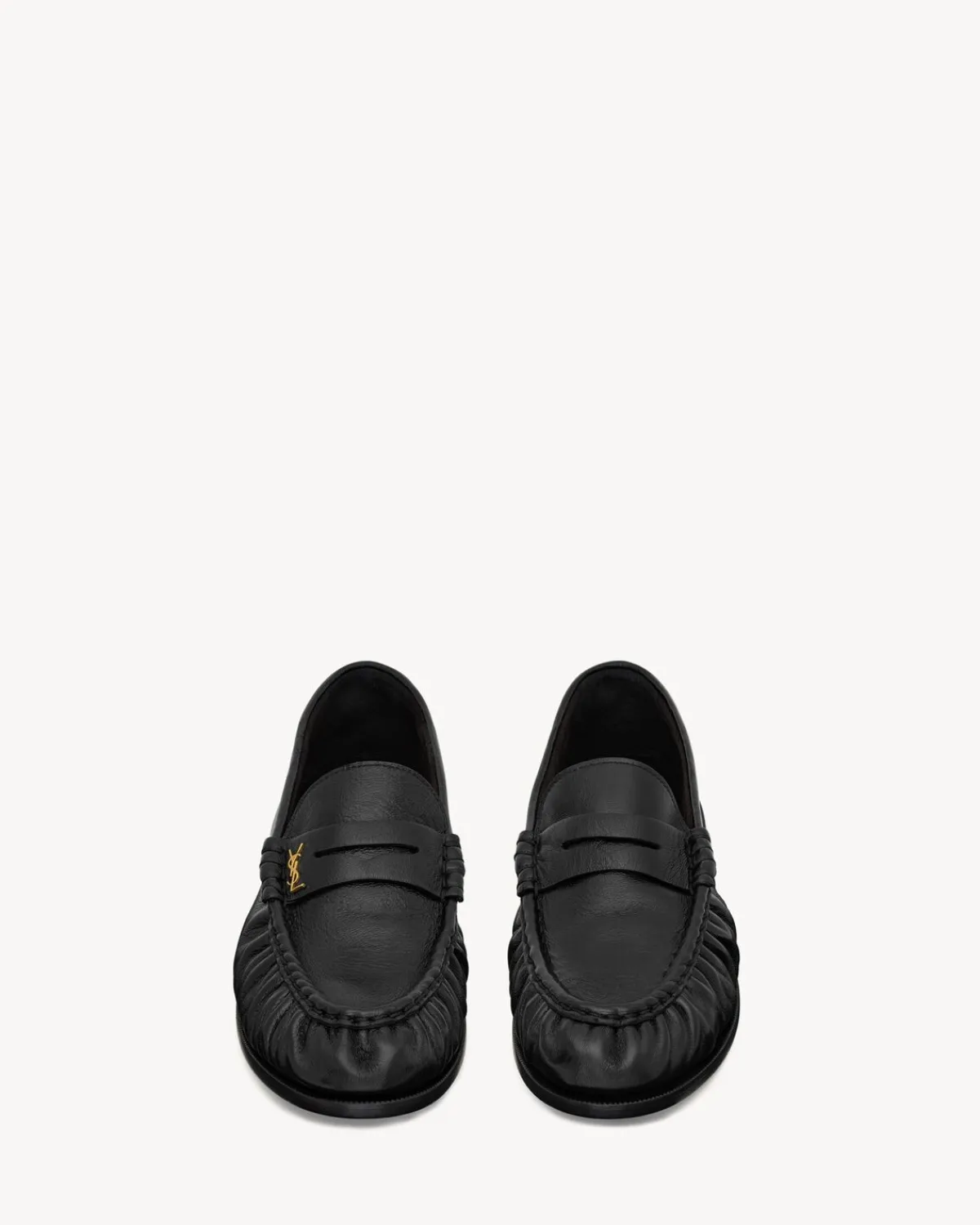 Saint Laurent Loafers-LE LOAFER penny slippers in shiny creased leather BLACK