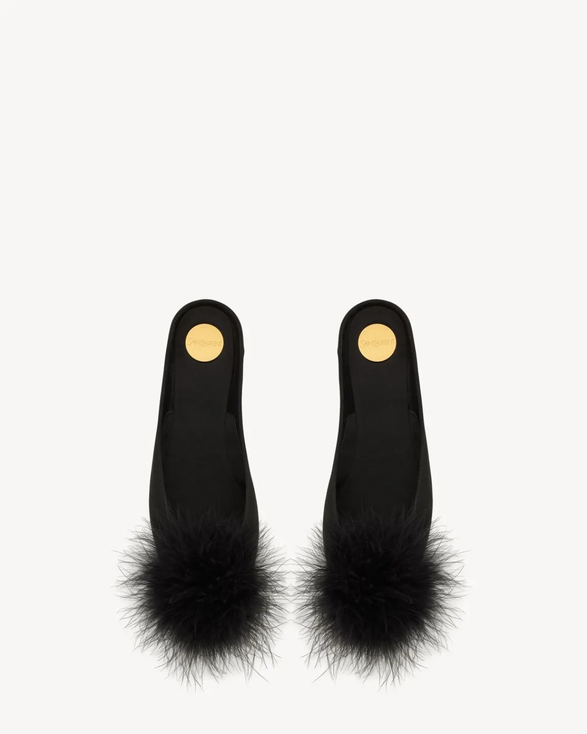 Saint Laurent Flats-LIDO slip-ons in satin crepe and feathers BLACK