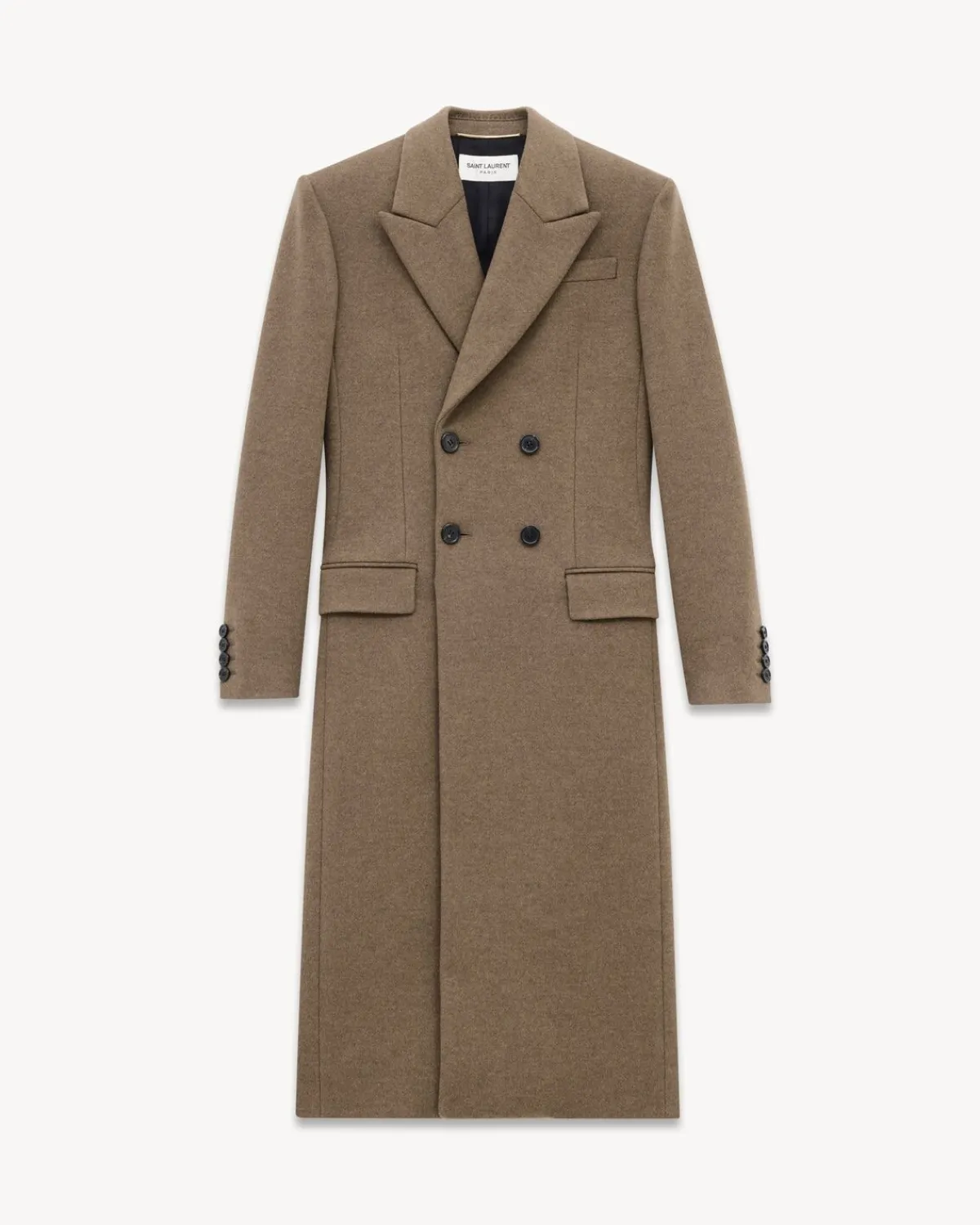 Saint Laurent Leather And Coats-long coat in cashmere and wool felt KAKI