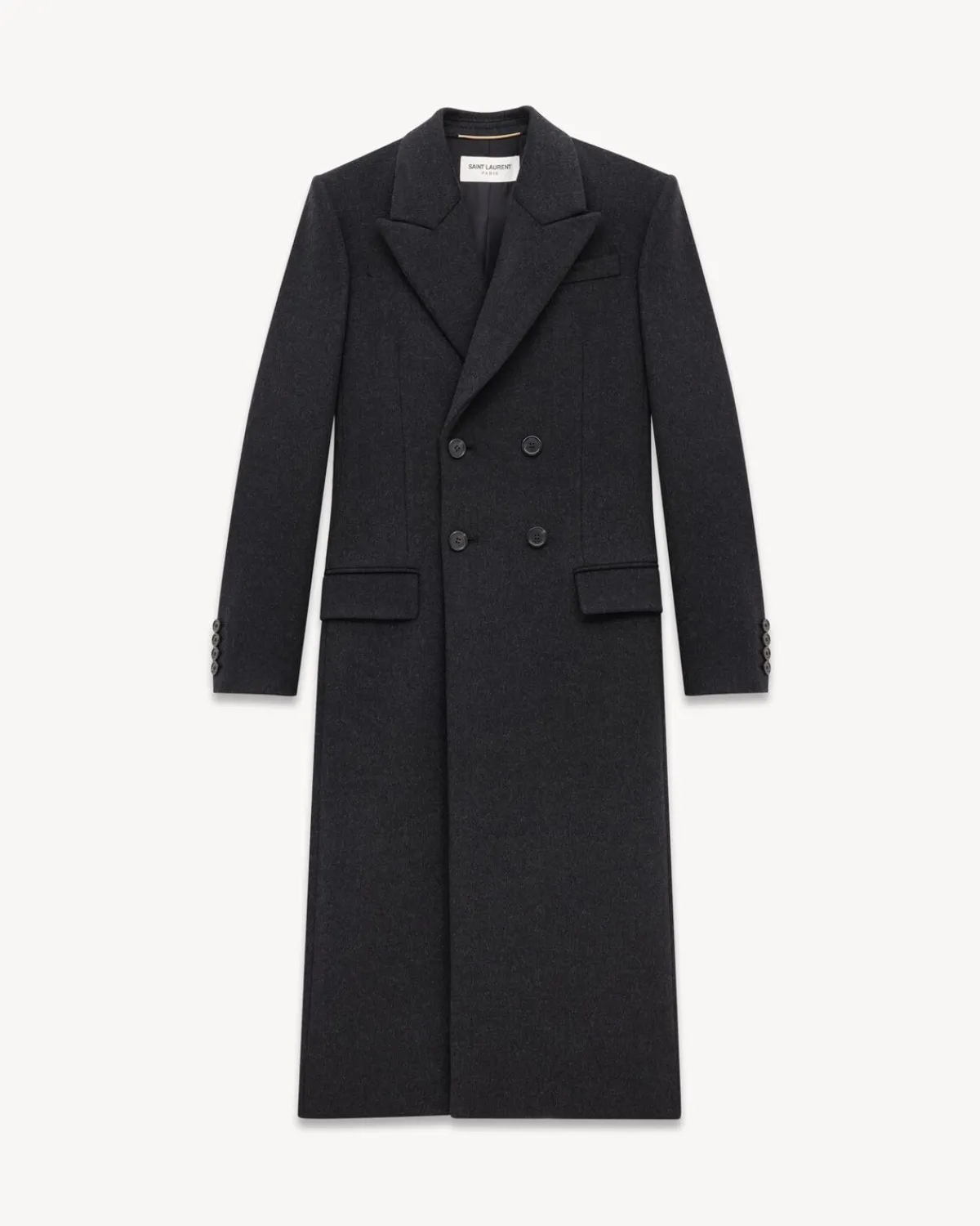 Saint Laurent Leather And Coats-long coat in cashmere and wool felt ANTHRACITE