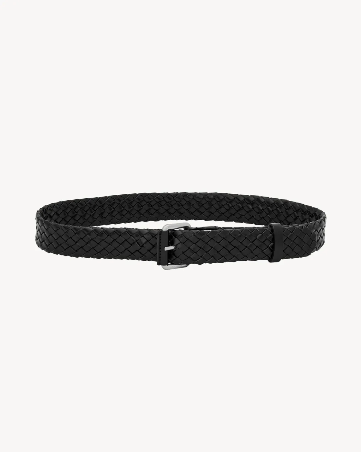 Saint Laurent Belts-MOTORCYCLE belt in woven leather BLACK