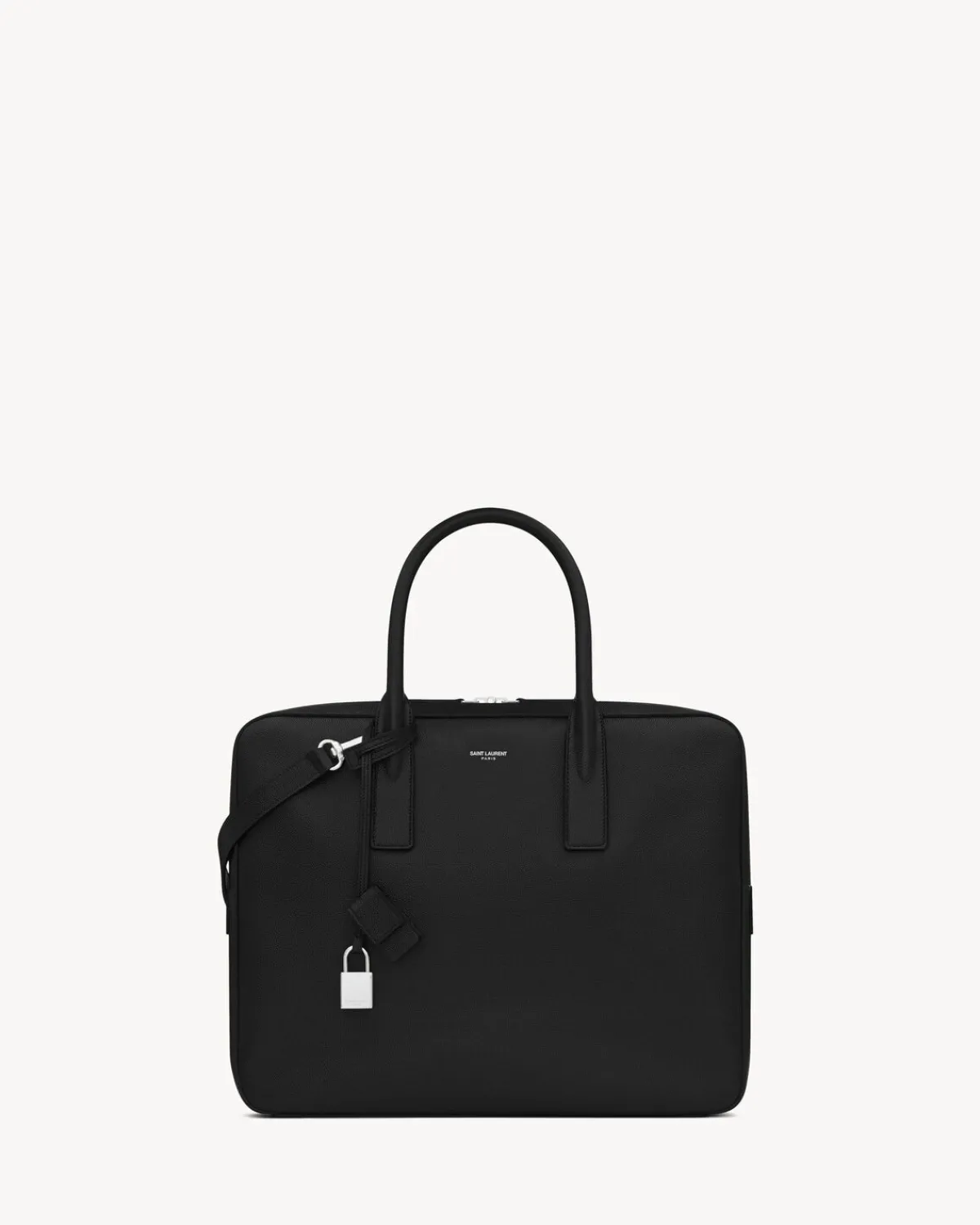 Saint Laurent Briefcases-museum small flat briefcase in textured leather BLACK