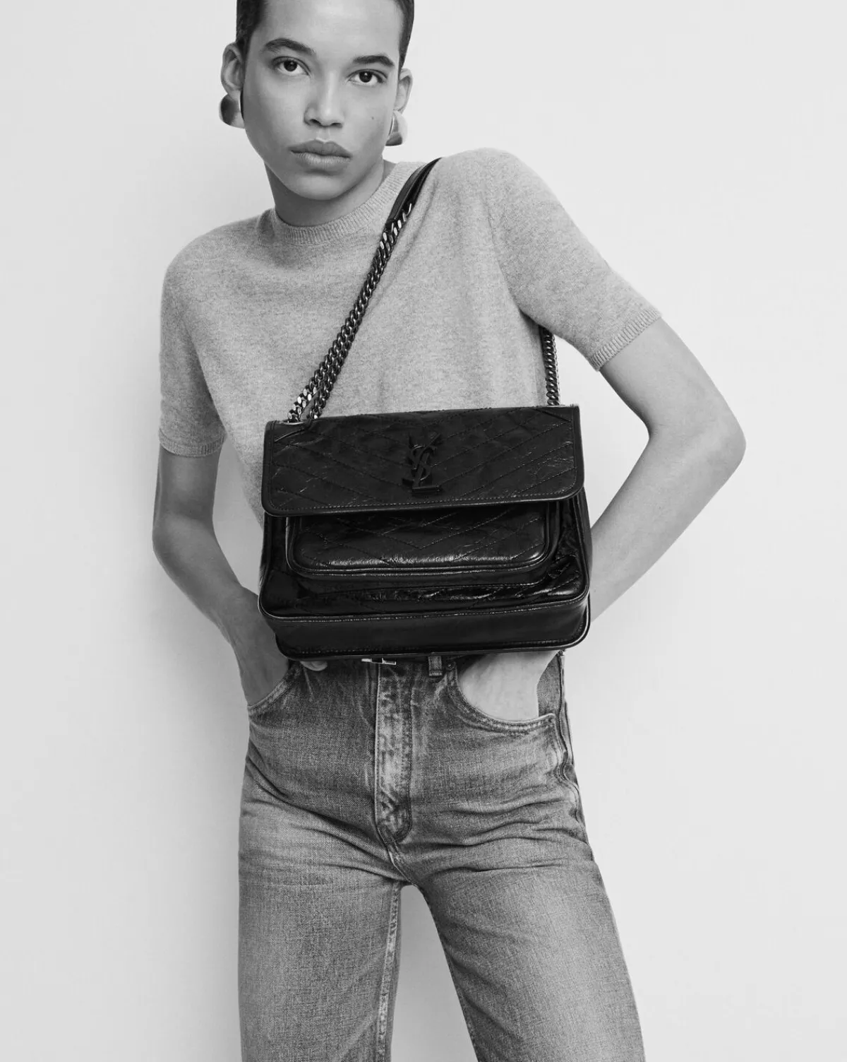 Saint Laurent Shoulder Bags-NIKI MEDIUM IN VINTAGE LEATHER BLACK