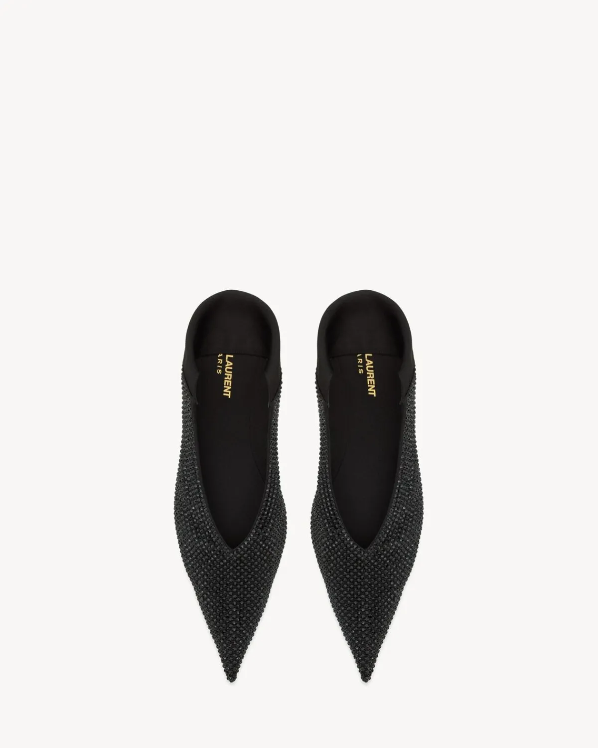 Saint Laurent Flats-NOUR slippers in satin crepe and rhinestones BLACK