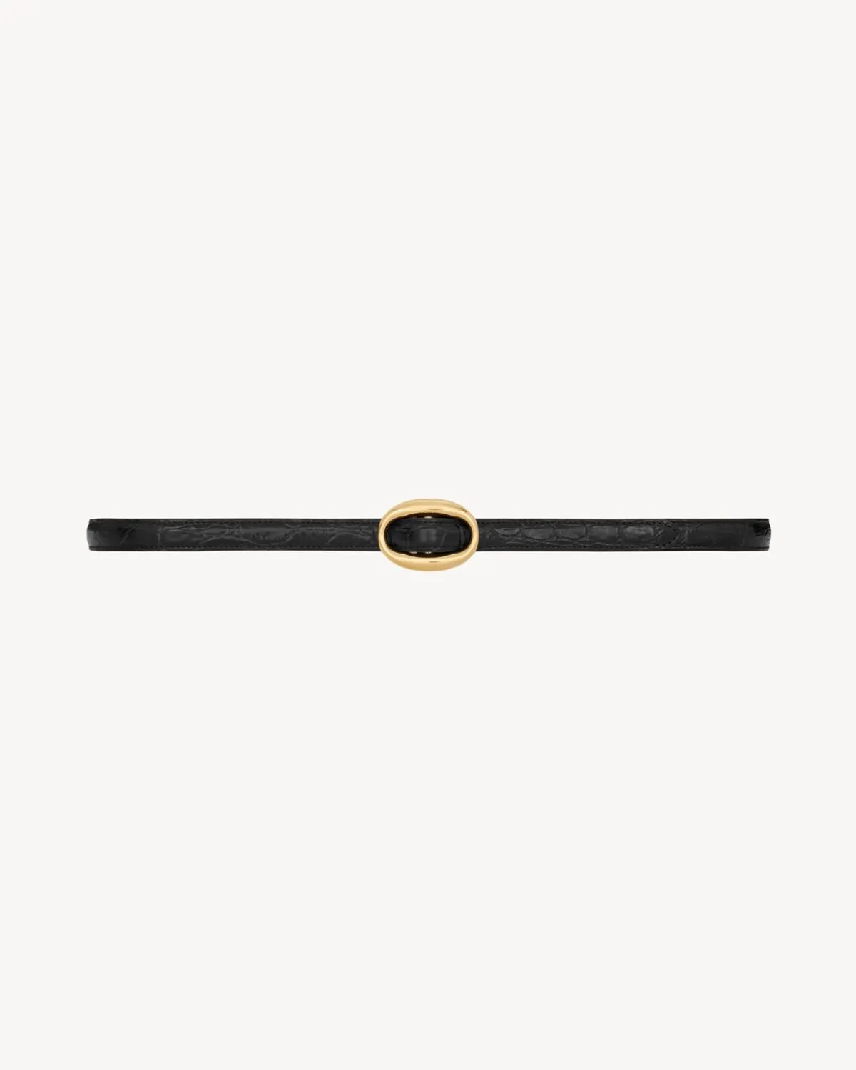 Saint Laurent Belts-oval buckle thin belt in crocodile-embossed leather BLACK