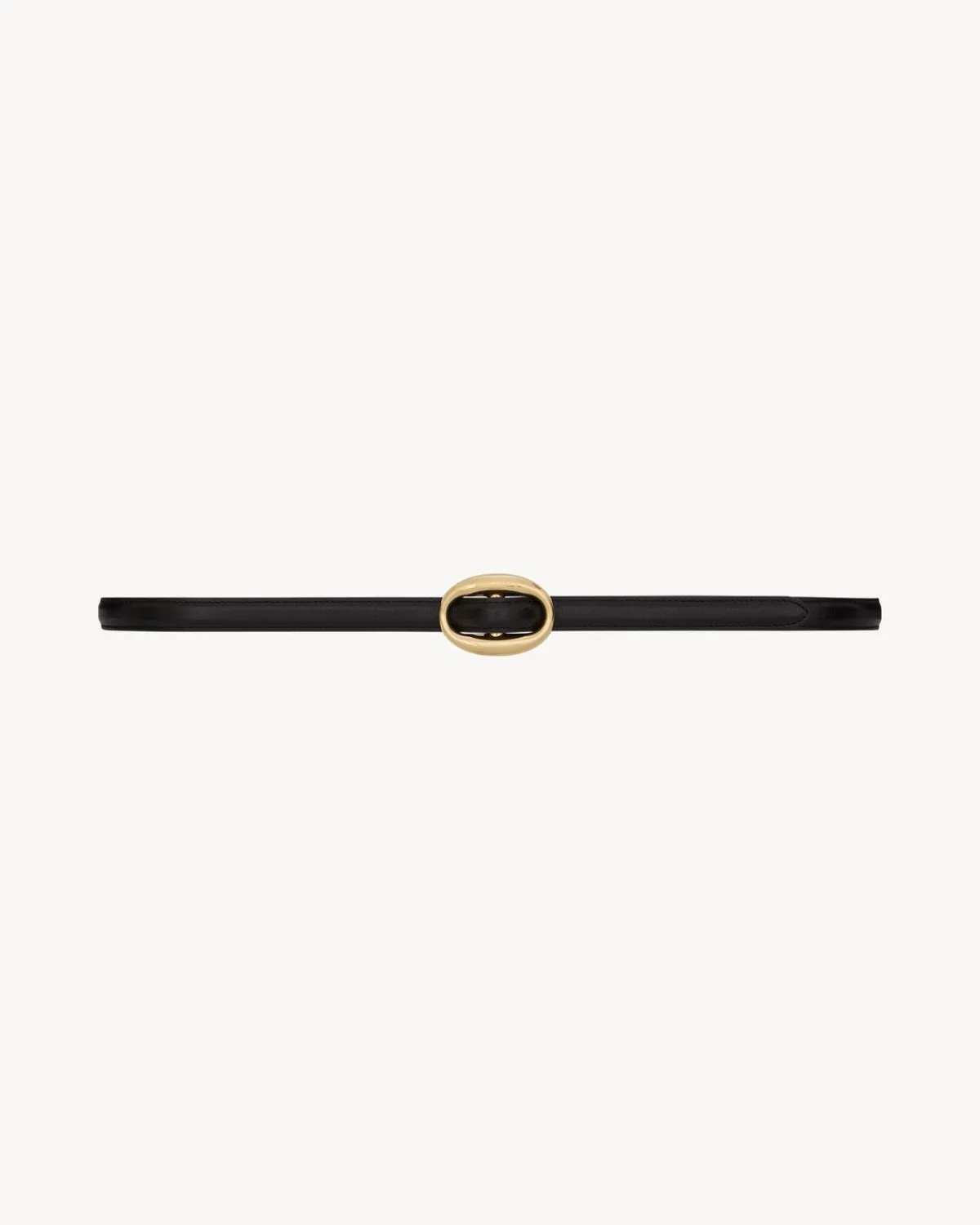 Saint Laurent Belts | Belts-oval buckle thin belt in smooth leather BLACK