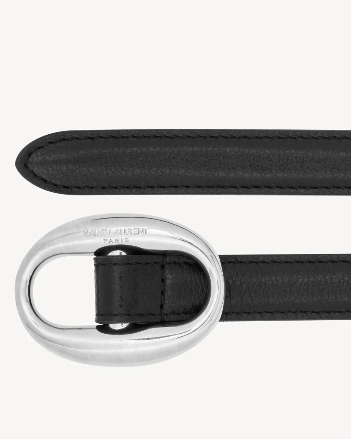 Saint Laurent Belts | Belts-oval buckle thin belt in smooth leather BLACK