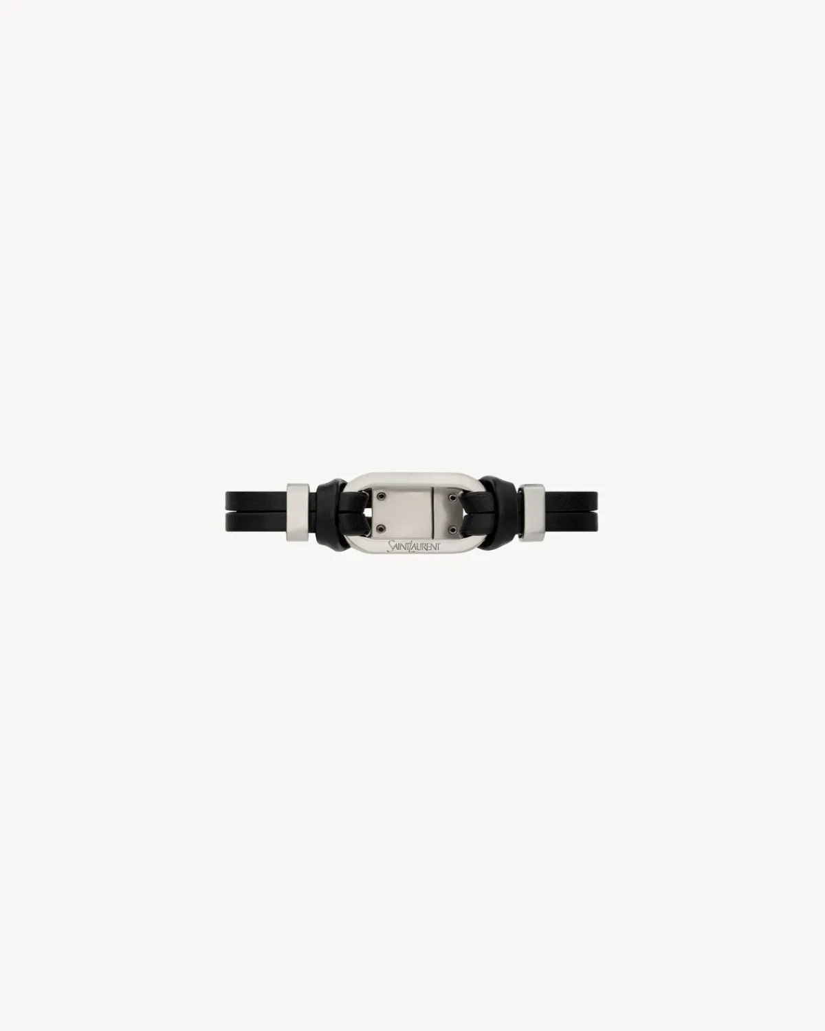 Saint Laurent Jewelry-oval ring bracelet in leather BLACKANDOXIDIZEDNICKEL