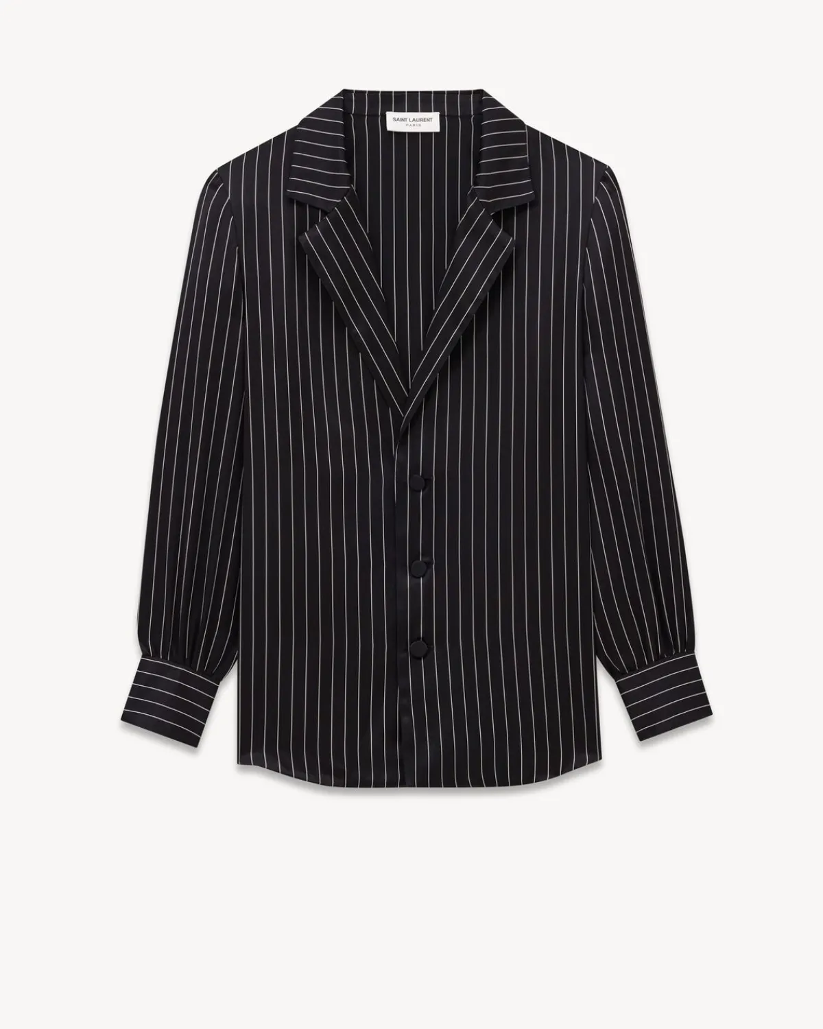 Saint Laurent Shirts And Tops-Pajama Shirt in Striped Silk Satin BLACKCRAIE