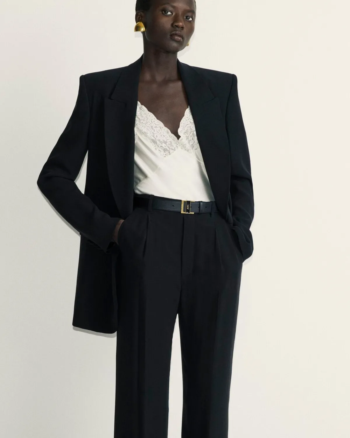 Saint Laurent Jackets And Pants-pants in silk crepe BLACK