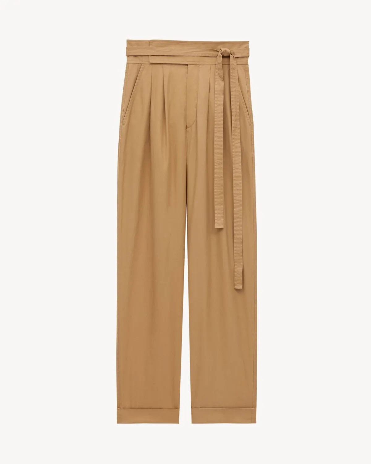 Saint Laurent Jackets And Pants-paperbag pants in cotton poplin BEIGEFONCE