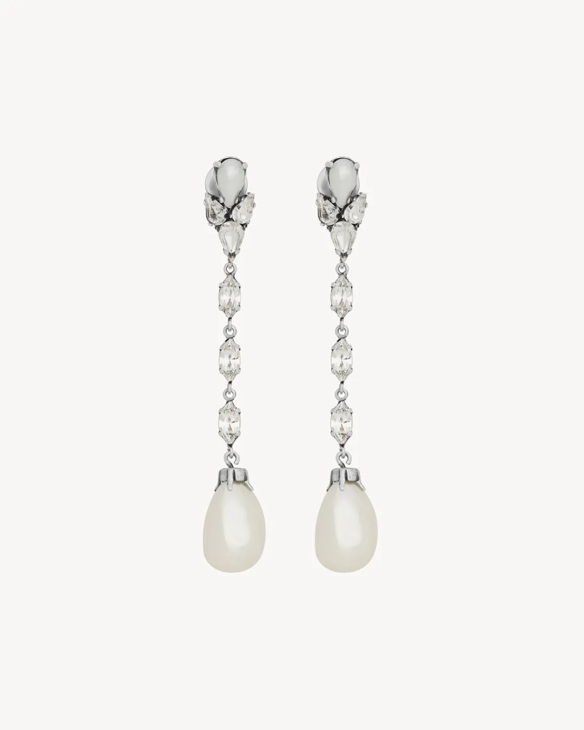 Saint Laurent Earrings And Necklaces-pearl drop earrings in metal CRYSTAL,CREAMANDOXIDIZEDSILVER