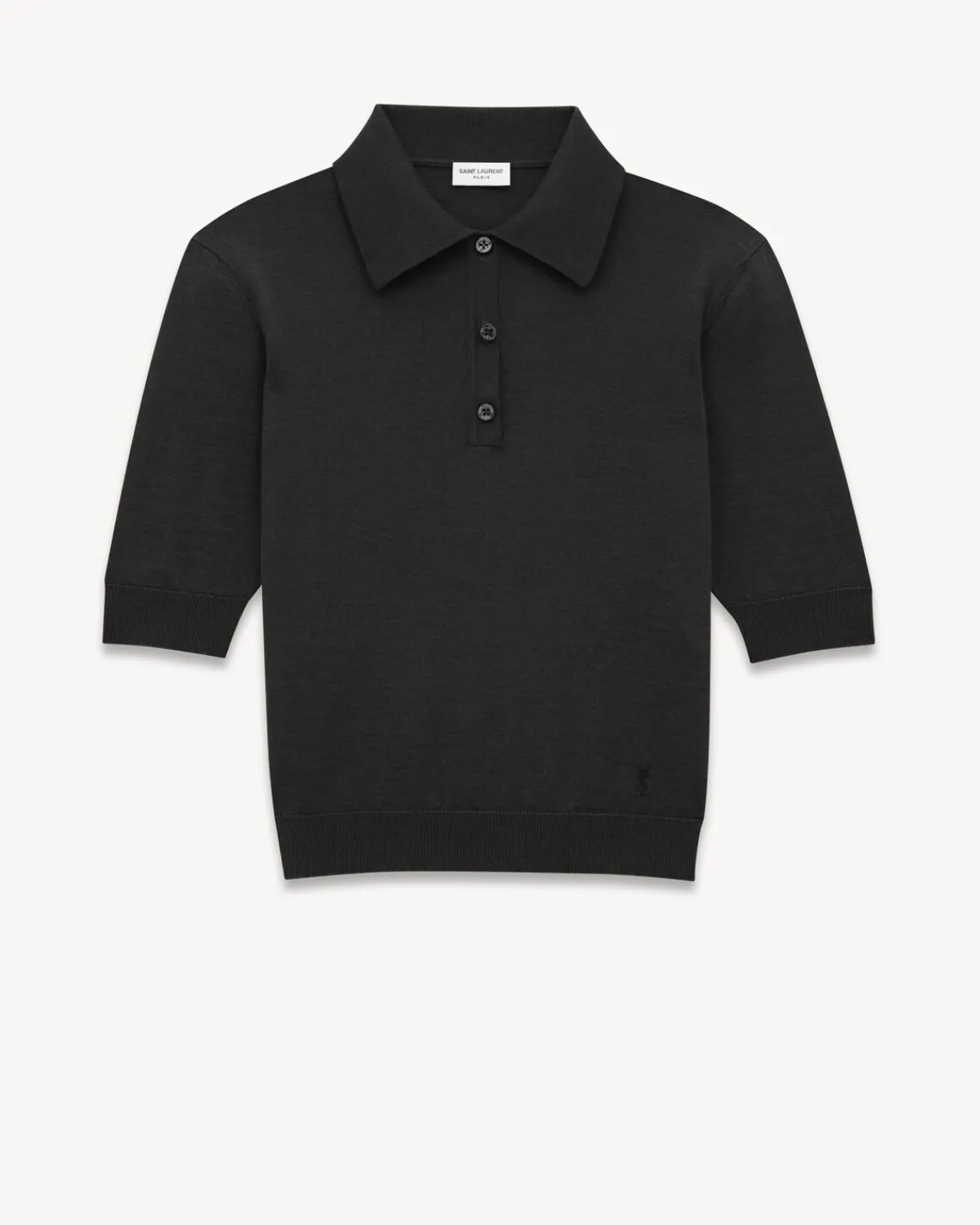 Saint Laurent Knitwear-Polo Shirt Cassandre in Cashmere, Wool, And Silk BLACK