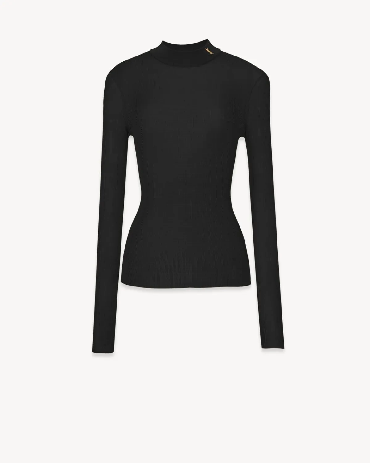 Saint Laurent Knitwear-Ribbed Sweater Cassandre in Silk BLACK