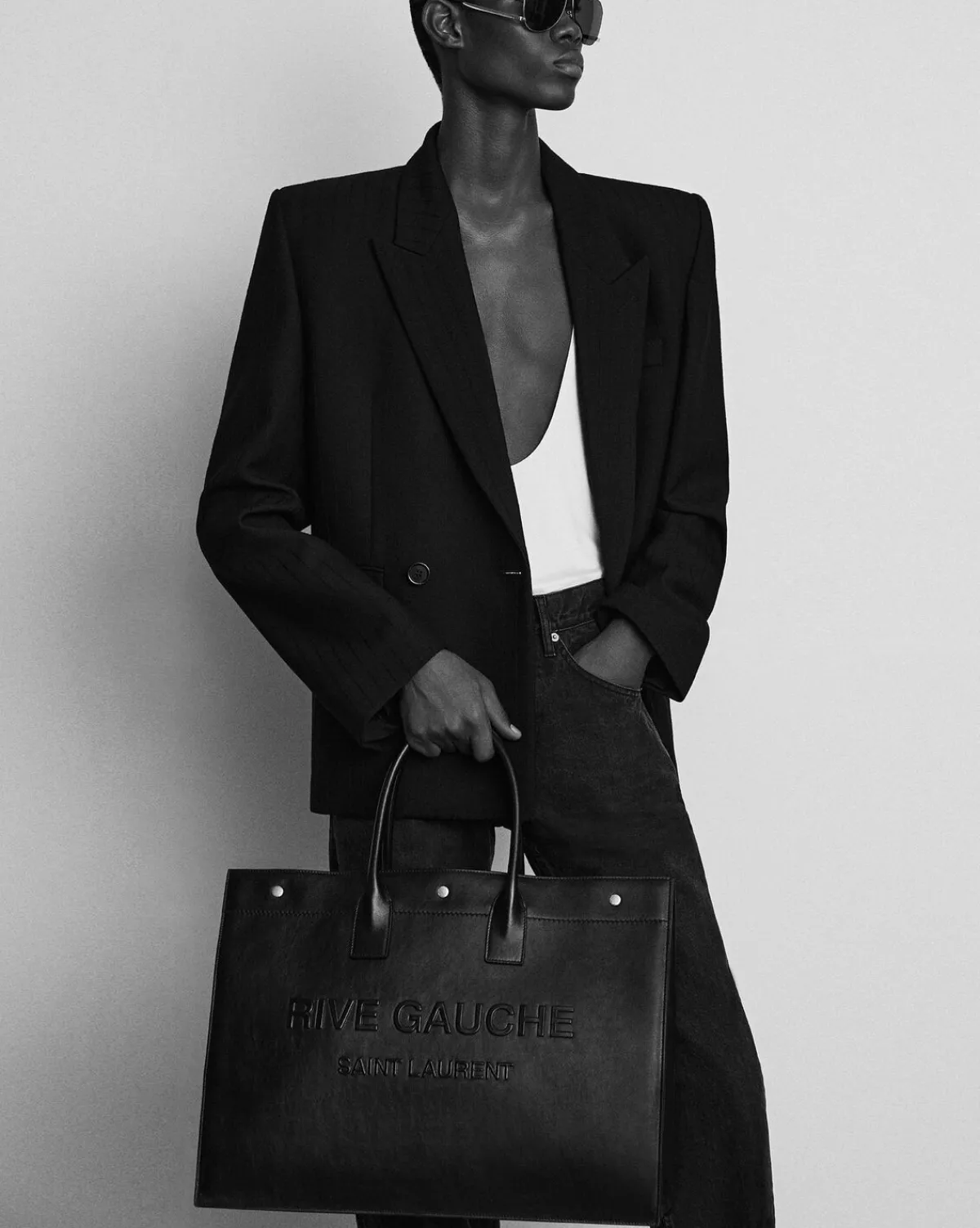 Saint Laurent Totes-RIVE GAUCHE large tote bag in smooth leather BLACK