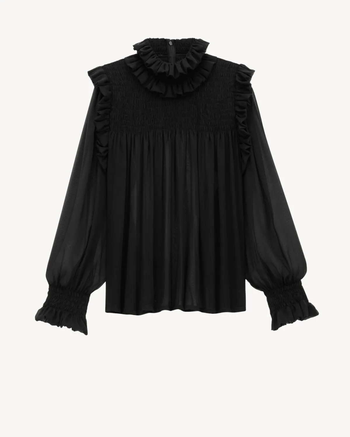 Saint Laurent Shirts And Tops-ruffled blouse in silk crepe muslin NOIR