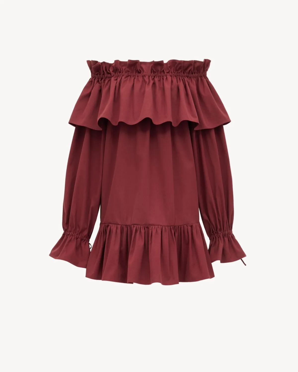 Saint Laurent Dresses And Skirts-ruffled dress in cotton twill BORDEAUX