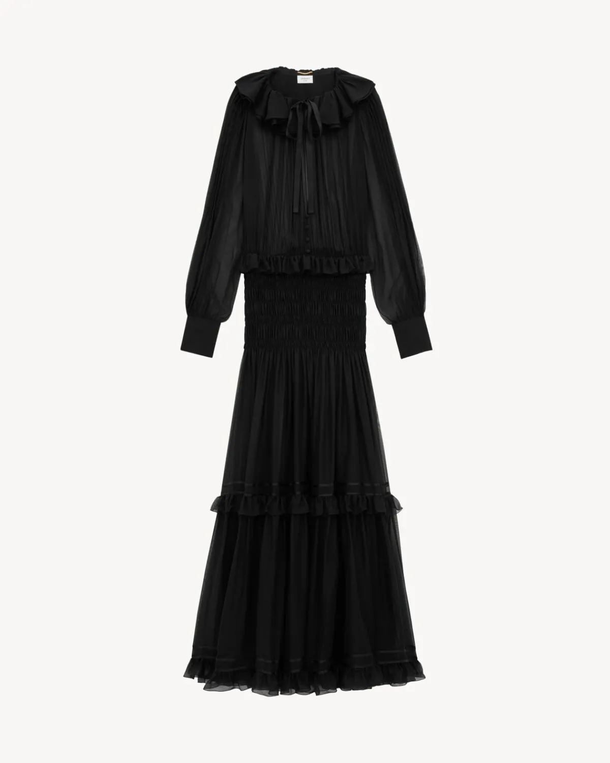 Saint Laurent Dresses And Skirts-ruffled dress in silk crepe muslin NOIR