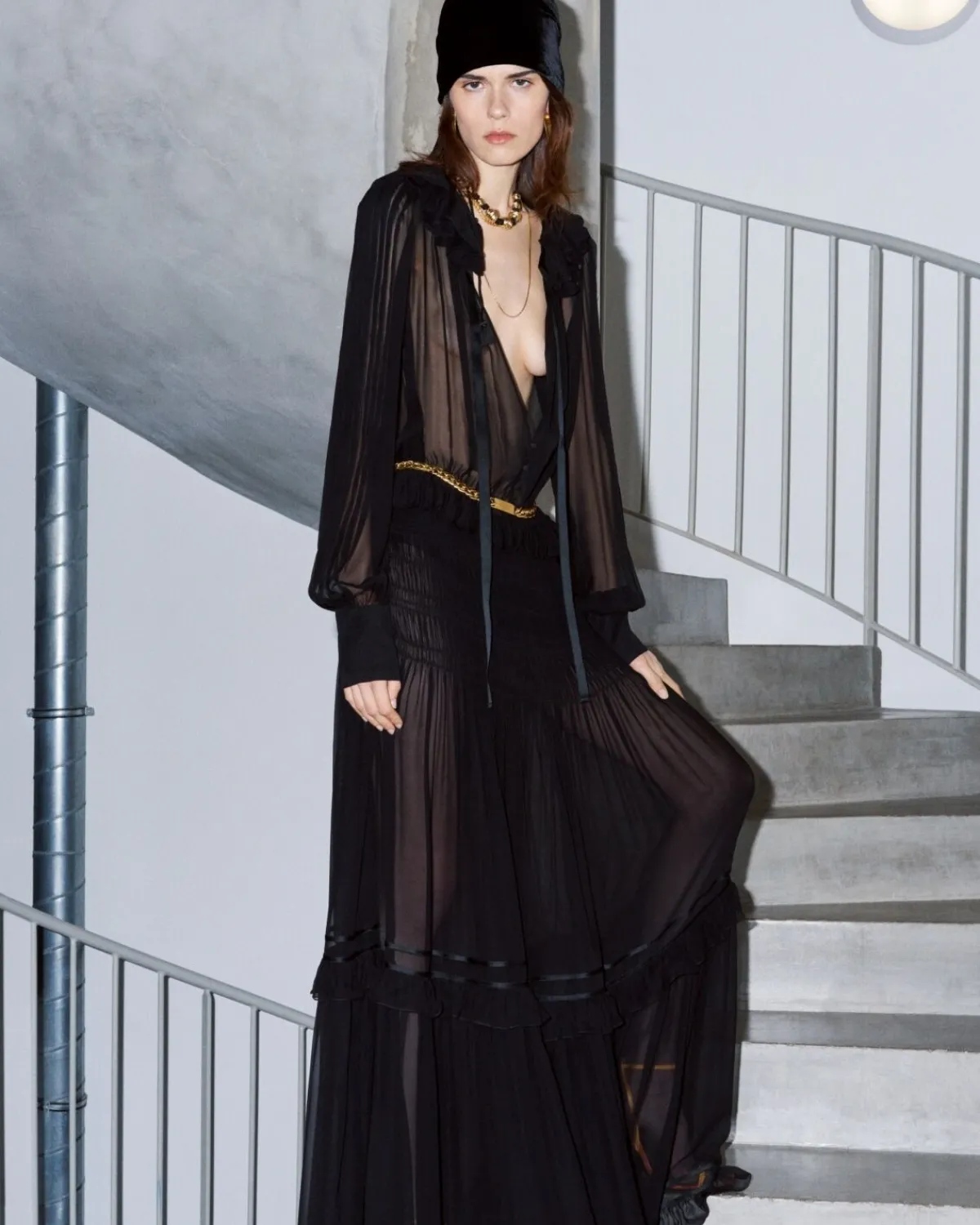 Saint Laurent Dresses And Skirts-ruffled dress in silk crepe muslin NOIR