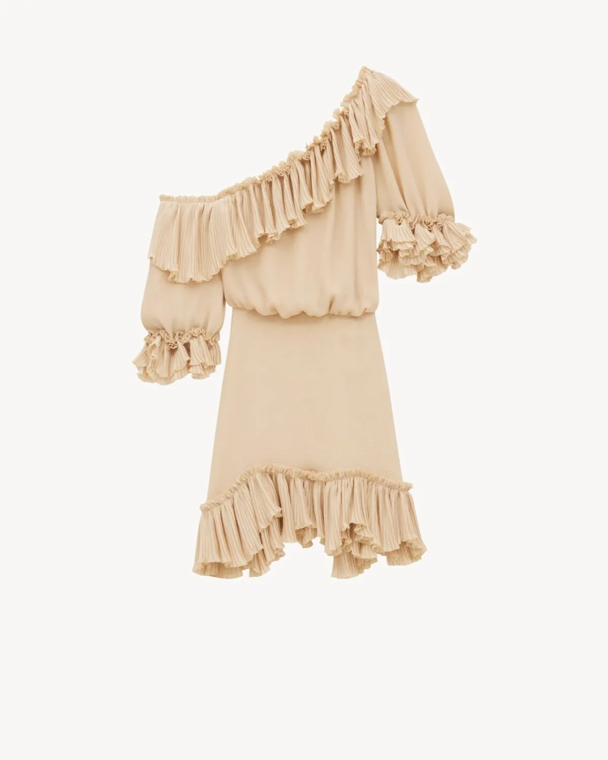 Saint Laurent Dresses And Skirts-ruffled dress in silk crepon muslin BEIGE