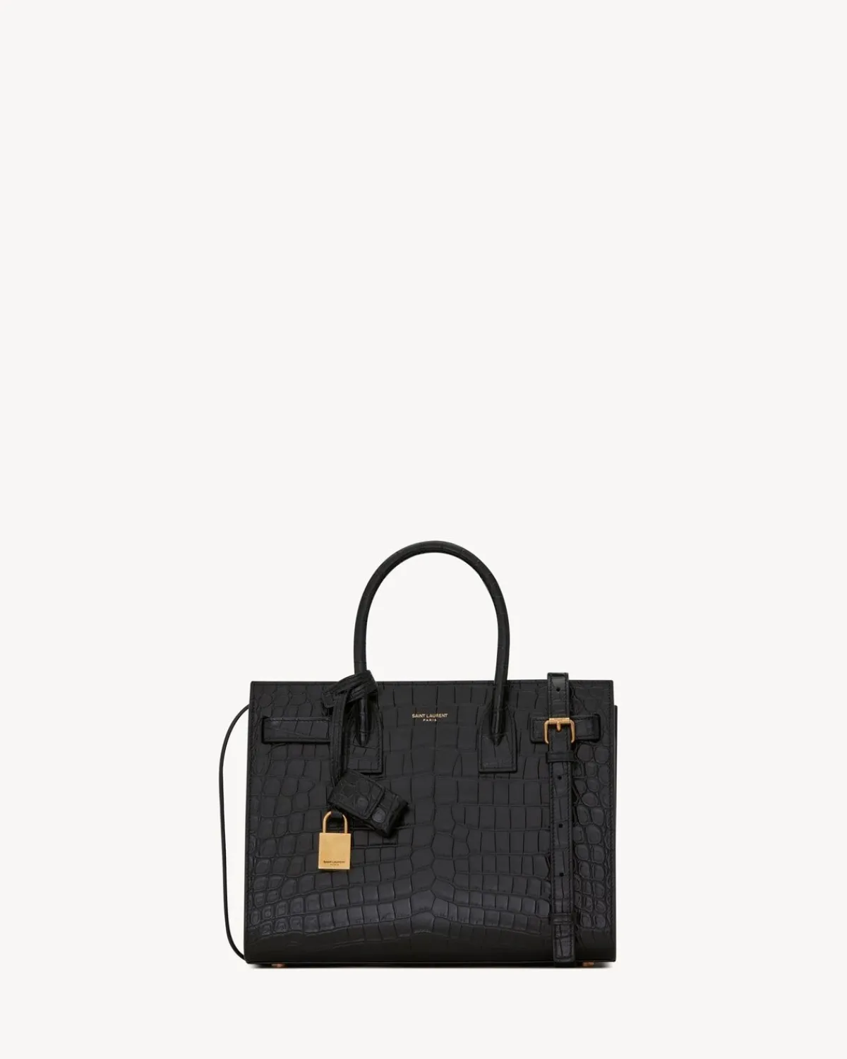 Saint Laurent Top Handles-SAC DE JOUR IN CROCODILE EMBOSSED LEATHER - BABY BLACK