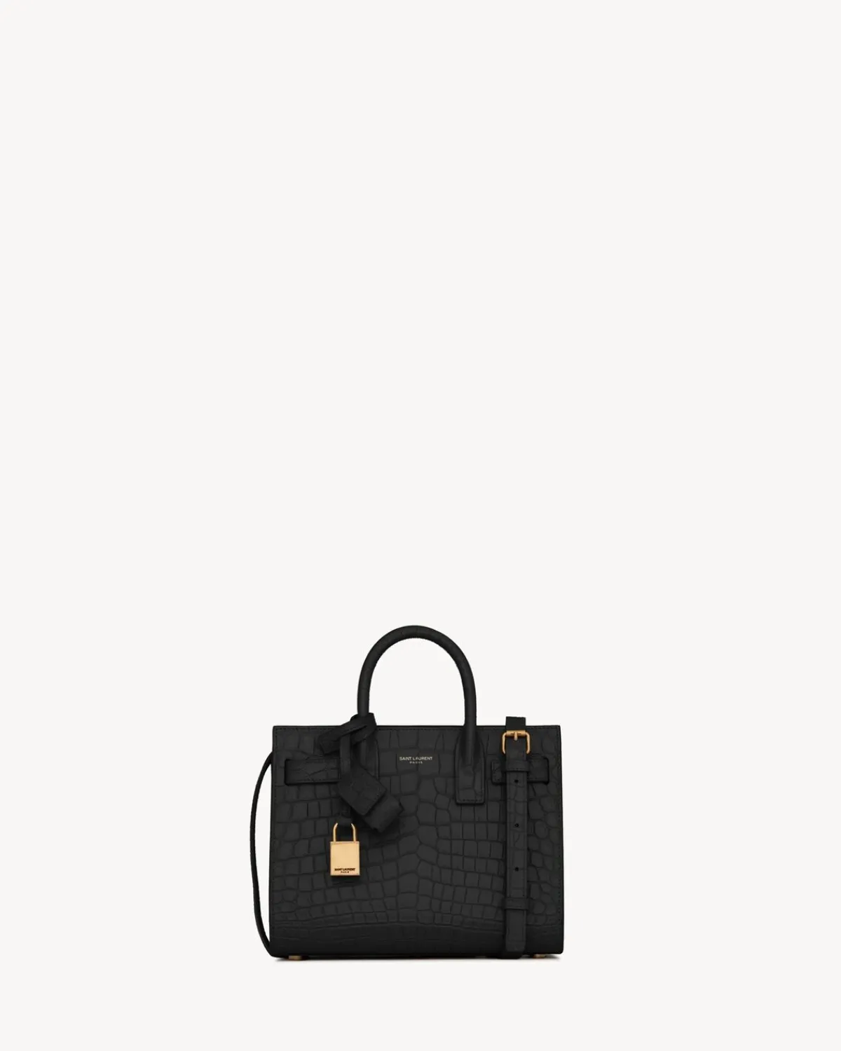 Saint Laurent Top Handles-SAC DE JOUR IN CROCODILE EMBOSSED LEATHER - NANO BLACK