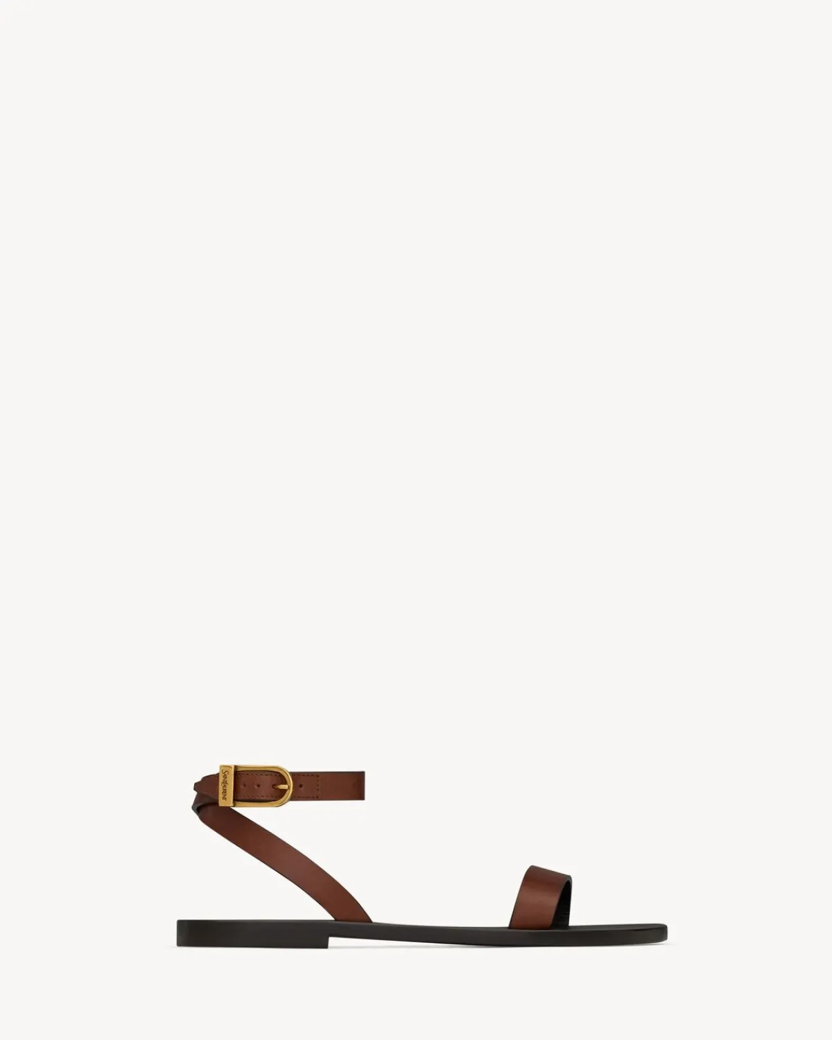 Saint Laurent Flats-SAHARA sandals in smooth leather COGNAC