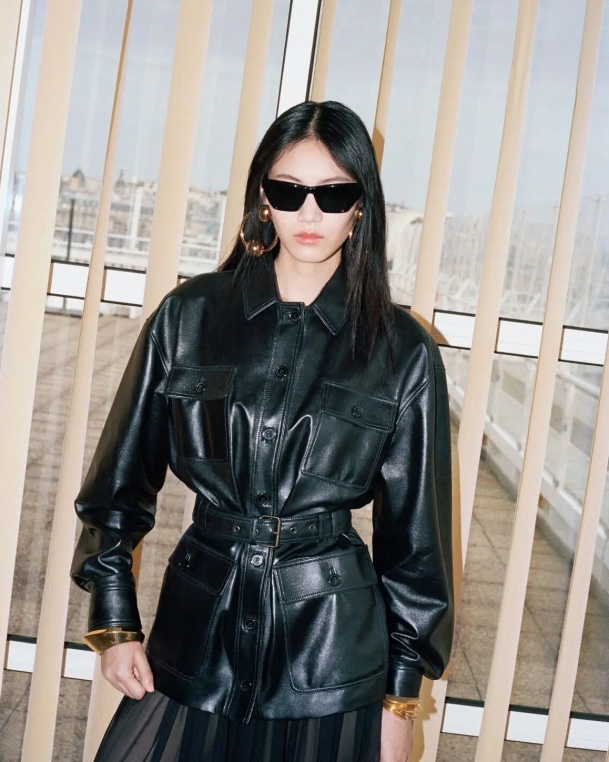 Saint Laurent Leather And Coats-SAHARIENNE jacket in shiny lambskin BLACK