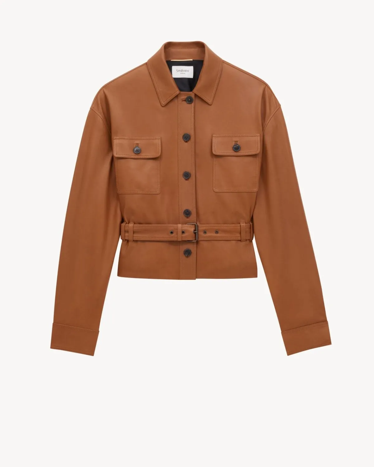 Saint Laurent Leather And Coats-SAHARIENNE short jacket in lambskin MARRON